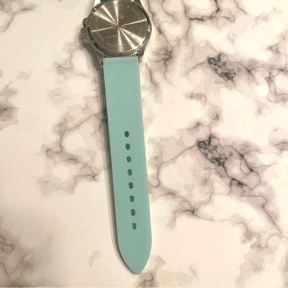 NWOT Charming Charlie Pastel Blue Green Crystal Halo Rubber Silicone Watch - Picture 10 of 10